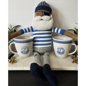 Vintage Folkcraft Stoneware SAIL AWAY Coffee Mug Cup Set With Captain Figural EC